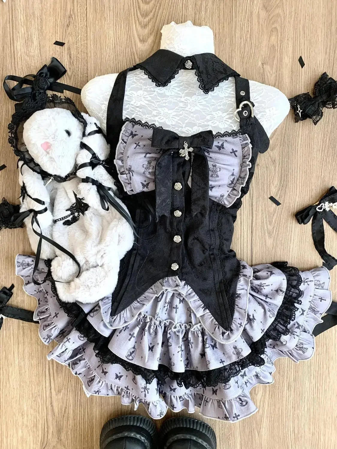 Japanese Sweet Preppy Style 2 Piece Set Women Kawaii Lace Patchwork Bow Tops + Y2k Plaid Mini Skirt Elegant Fashion Outifits New