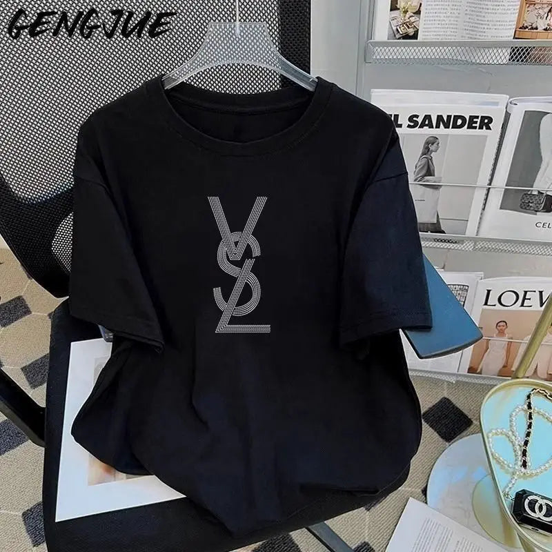 100% Pure Cotton American Style Retro Short Sleeve T-shirt Women Summer Fashion Letter Printed O-neck Loose Casual Top