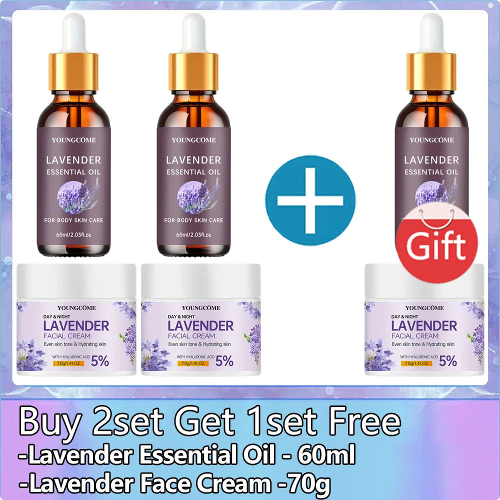 Organic Lavender Essential Oil 100% Pure - Aromatherapy for Sleep & Stress Relief, Natural Skin & Hair Care, Skin 40/60ml set