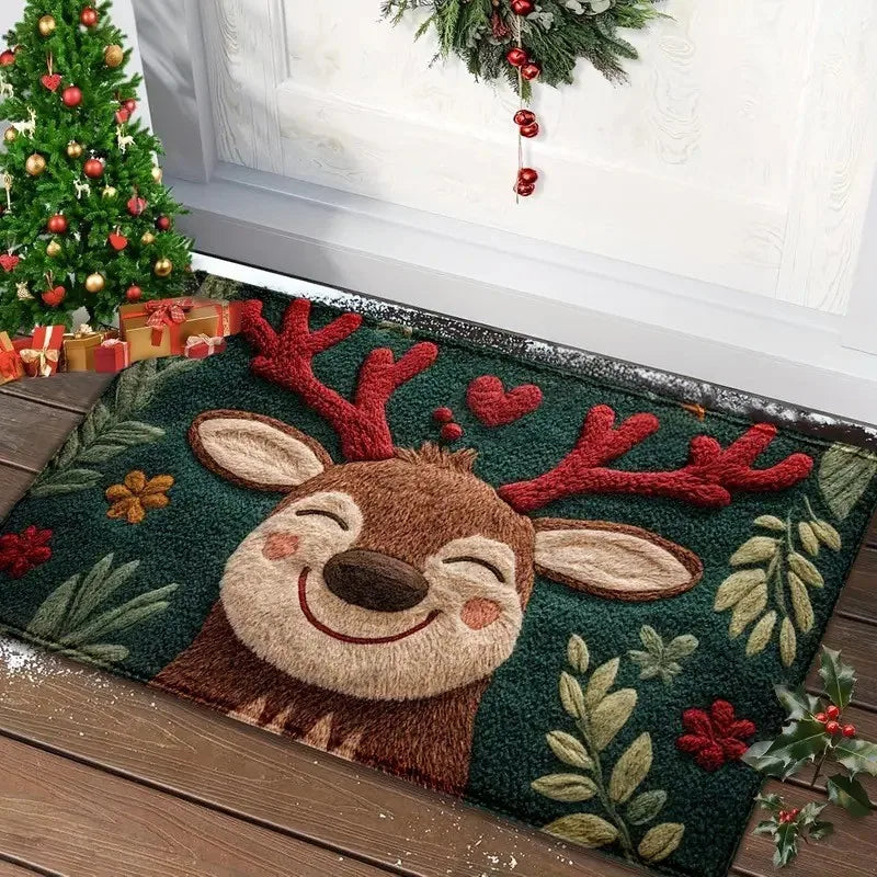 Christmas Door Mat Plaid Pattern Welcome Rug Festive Home Decor Mat Waterproof Non Slip Floor Protector for Xmas Entrance