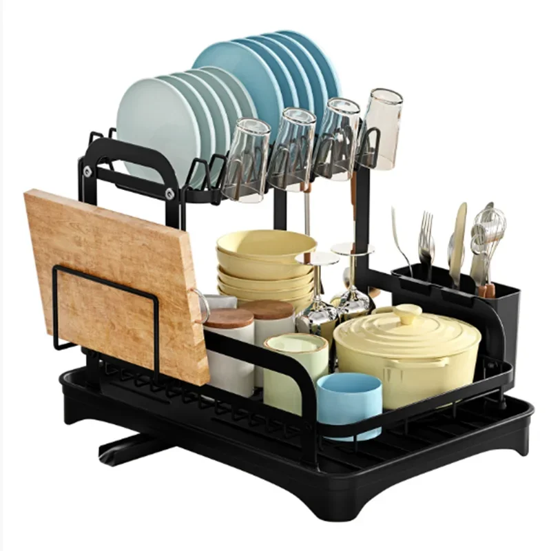 Multi-Function Kitchen Storage Rack Bowl Utensil Drain Organizer Small Space Tableware Draining Rack with Storage Box