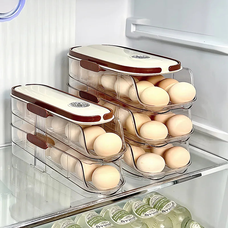 Household Multi-layer Automatic Rolling Egg Storage Box Kitchen Egg Rack Tray Refrigerator Timing Special Egg Carton