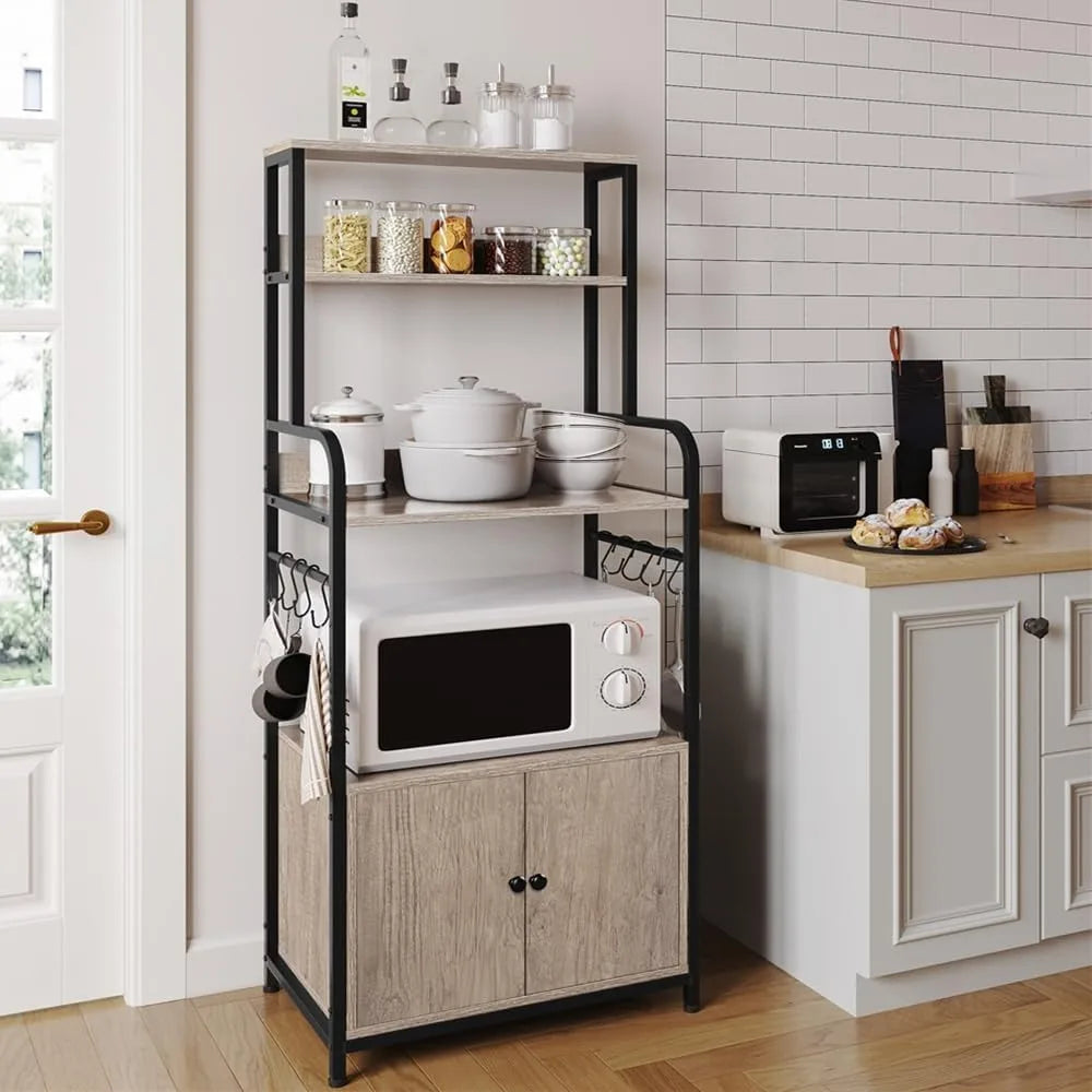 Yaheetech 4-Tier Kitchen Bakers Rack with Storage Cabinet and Hutch, Microwave Oven Stand Coffee Bar Pantry Cabinet with 8 S Hoo