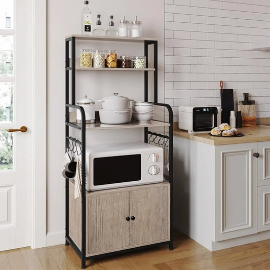 Yaheetech 4-Tier Kitchen Bakers Rack with Storage Cabinet and Hutch, Microwave Oven Stand Coffee Bar Pantry Cabinet with 8 S Hoo