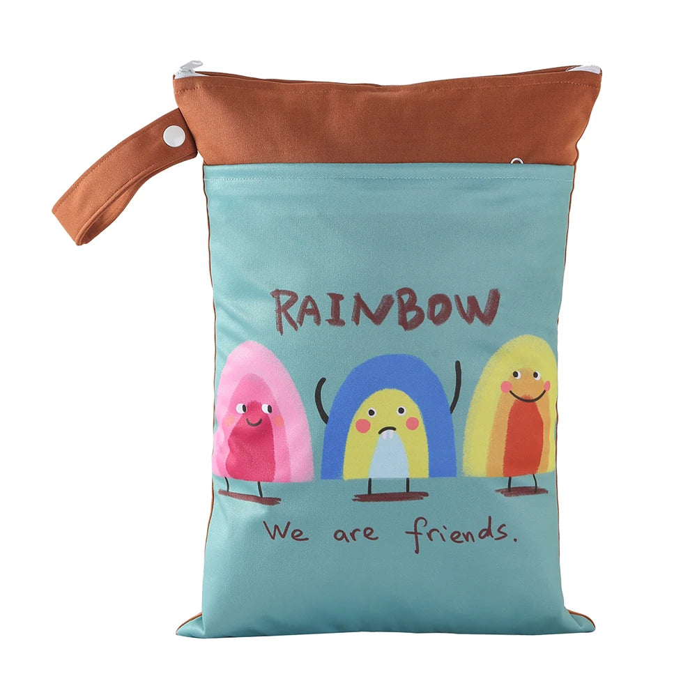 Babyshow 1PC Washable Wet Dry Bag Wetbag for Baby Diapers Nappies Waterproof Reusable Diaper Bag with Two Zippers 25cmx35cm