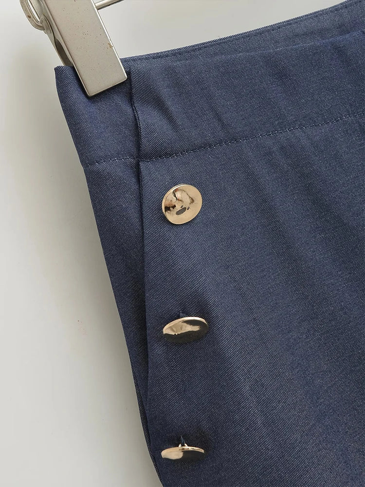 European style new women's fashion versatile temperament simple button high waist wide leg casual trousers