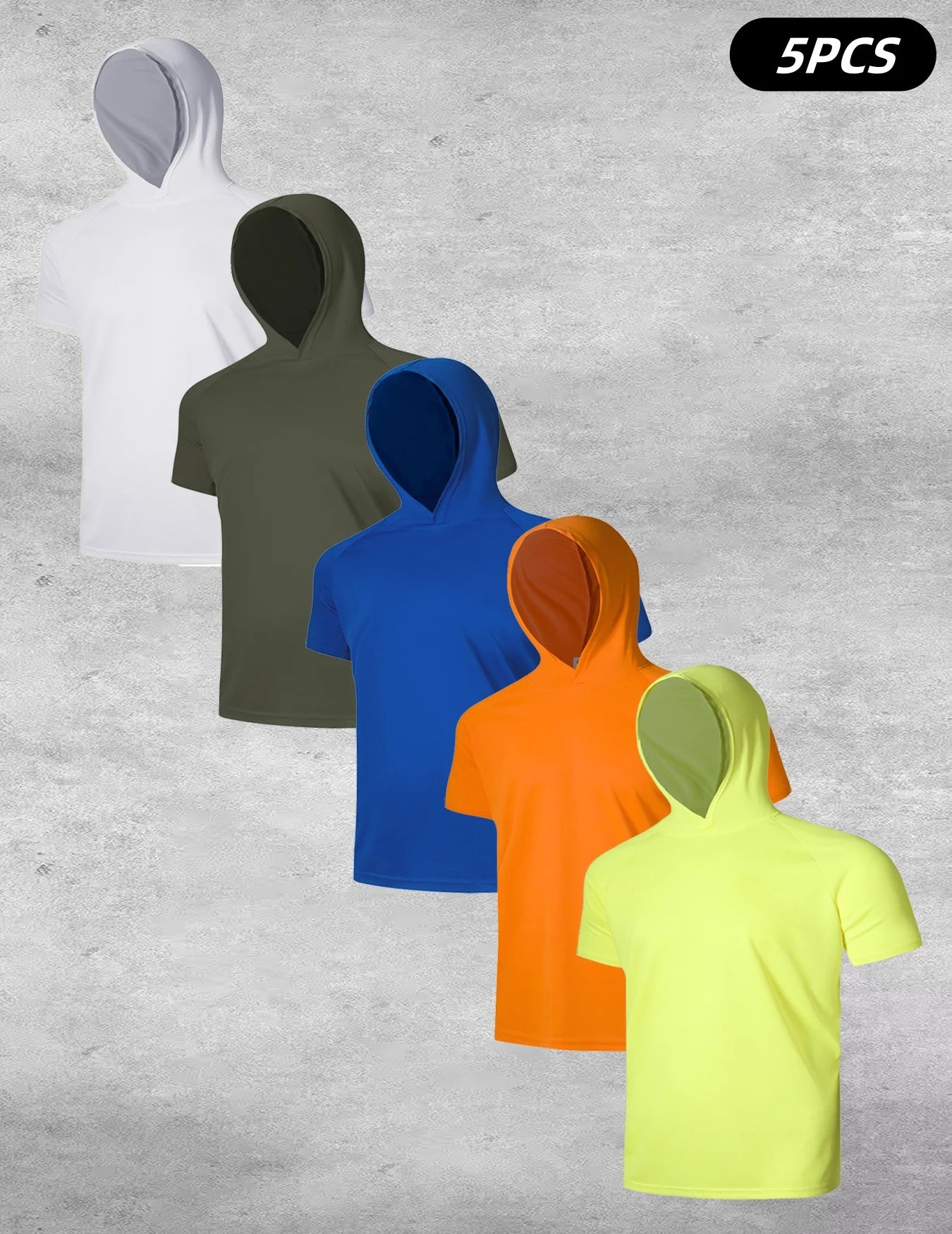 5-piece men's quick drying hooded T-shirt fashionable casual and comfortable short sleeved top