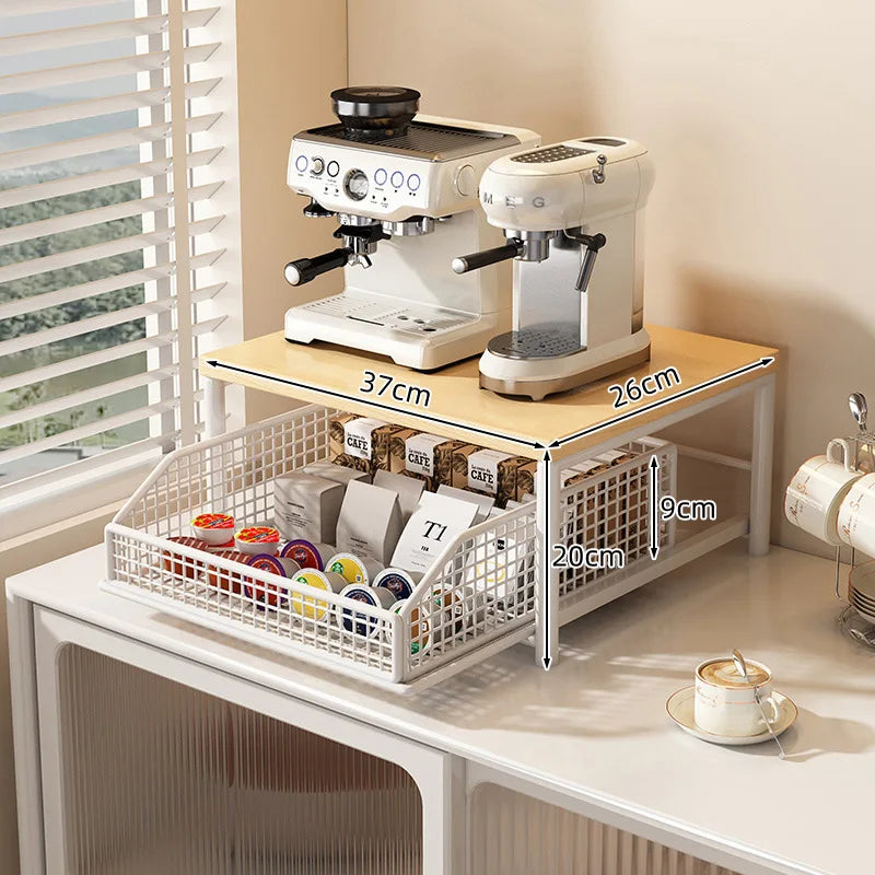 Modern kitchen microwave rack storage rack - sturdy solid wood and metal structure, space-saving countertop storage rack