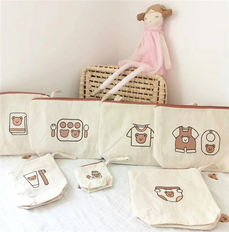 Waterproof Baby Diaper Storage Bag 7pcs/set Kindergarten Kids Clothing Nappies Organizer Toilet Storage Medicine Bento Bag