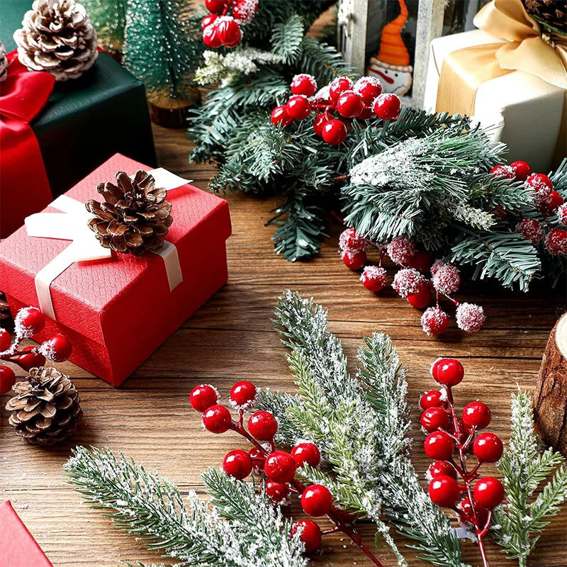 20/26cm Christmas Decor Artificial Pine Needle Branches Simulation Red Holly Berry for Xmas Wreath Decor Home Decor 2026 Navidad