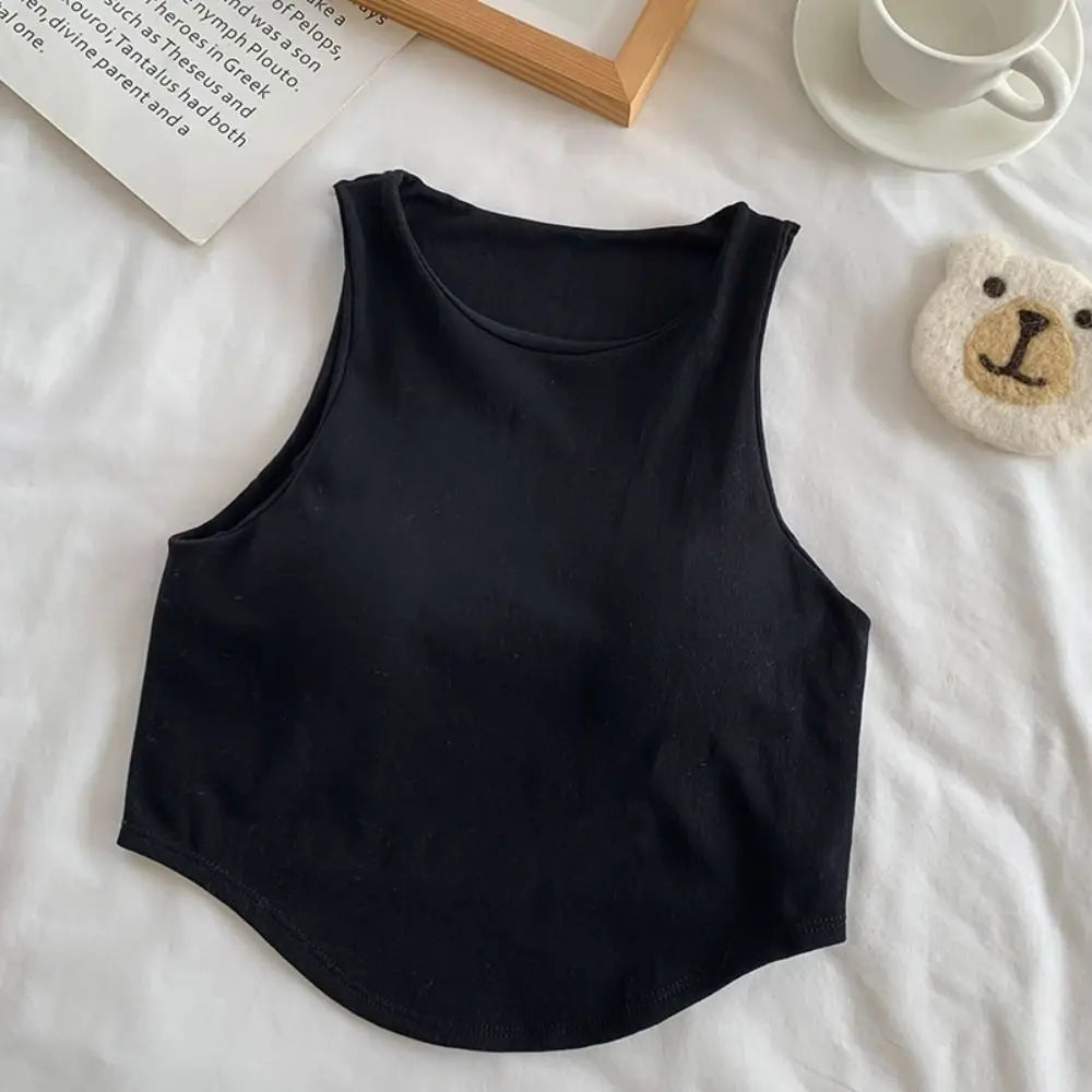 Fashion Cotton One-piece Sling Sleeveless Irregular Sleeveless Top Round Neck Short Spice Sleeveless Top Women