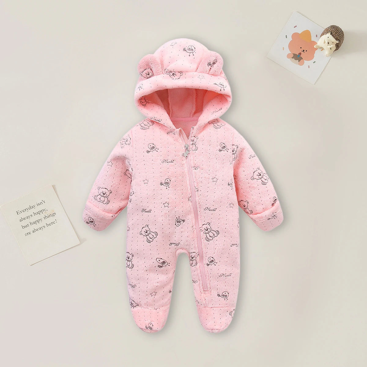 AYNIGIELL 0-12M Cartoon Newborn Bodysuit Warm RompersSoft Newborn Baby Clothes Flannel Autumn Winter Baby Boys Girls Jumpsuit