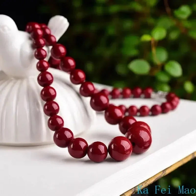 Natural Red Organic Cinnabar Jade Beaded Necklace Women Healing Gemstone Jewelry Genuine Cinnabar Crystals Round Beads Necklaces
