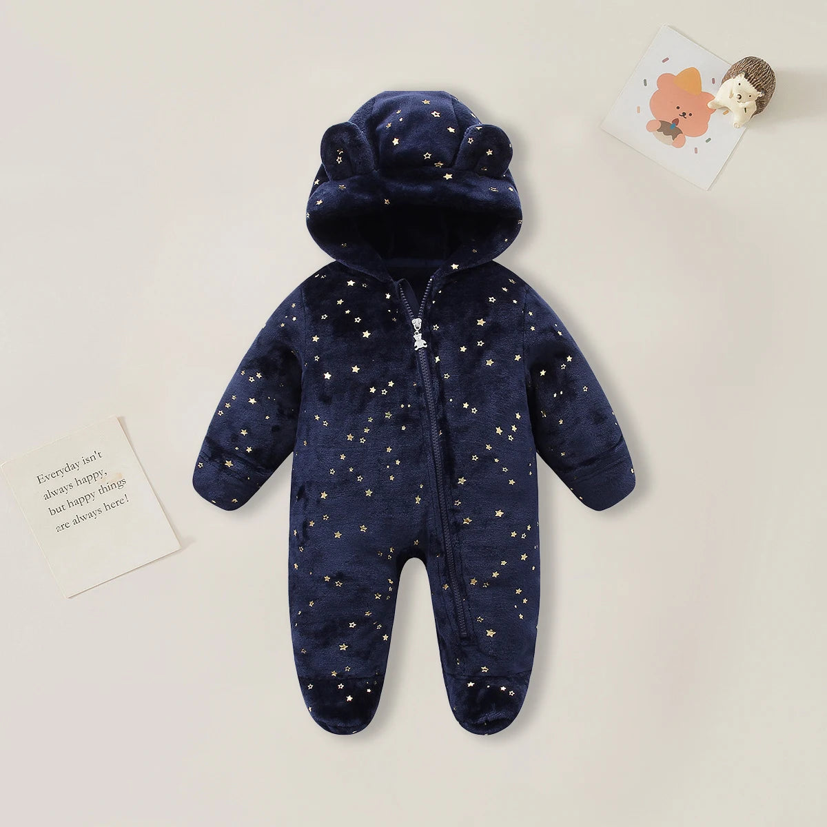 AYNIGIELL 0-12M Cartoon Newborn Bodysuit Warm RompersSoft Newborn Baby Clothes Flannel Autumn Winter Baby Boys Girls Jumpsuit