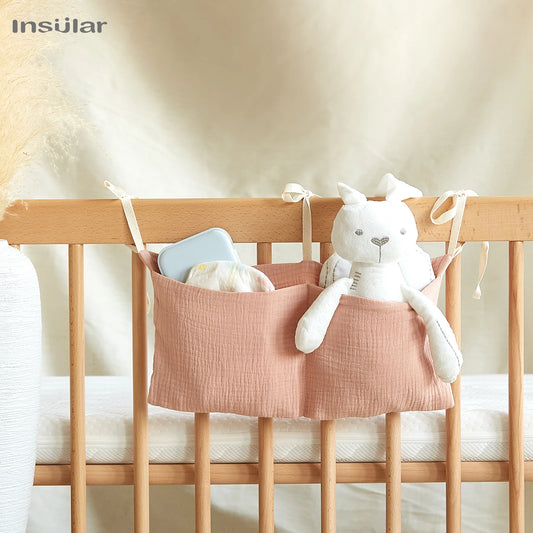INSULAR Storage Pockets Infant Diaper Bags Baby Crib Portable Storage Sacks Pressure Glue Cotton Clothing Toys Multi-functional
