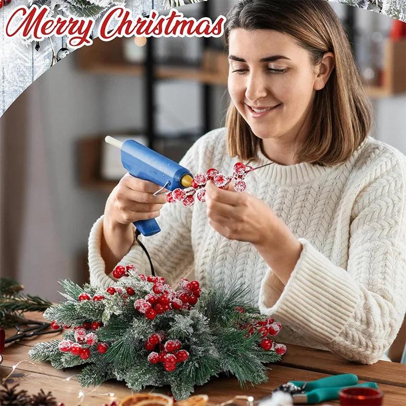 20/26cm Christmas Decor Artificial Pine Needle Branches Simulation Red Holly Berry for Xmas Wreath Decor Home Decor 2026 Navidad