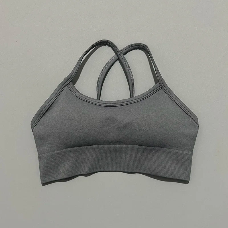Histello Backless Sports Bra Women Seamless Yoga Top High Support Fitness Underwear Back Cross Gym Crop Top Running Workout Bras
