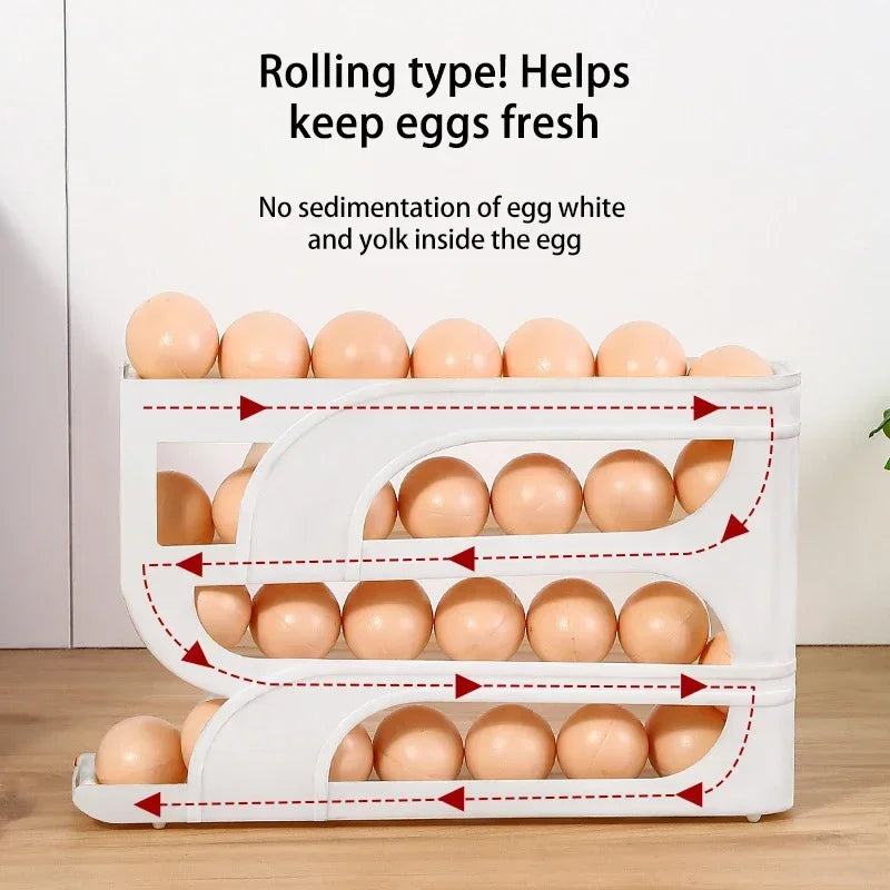 4 Layers Automatic Rolling Egg Holder Rack Fridge Egg Storage Box Container Kitchen Refrigerator Egg Dispenser Fridge Organizer