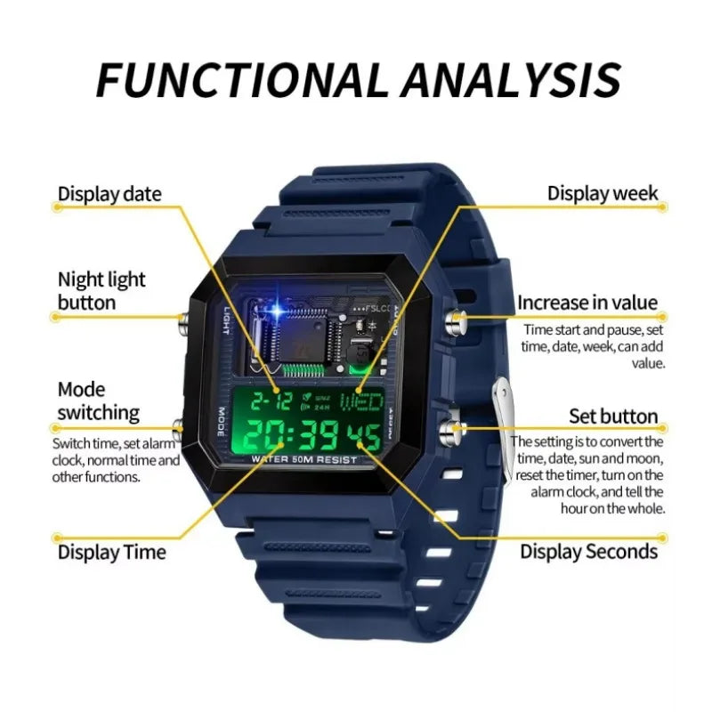 SANDA 6216 Sport Student Electronic Watch Alarm Clock Multifunction Waterproof Shockproof Luminous Calendar Casual Men's Watches