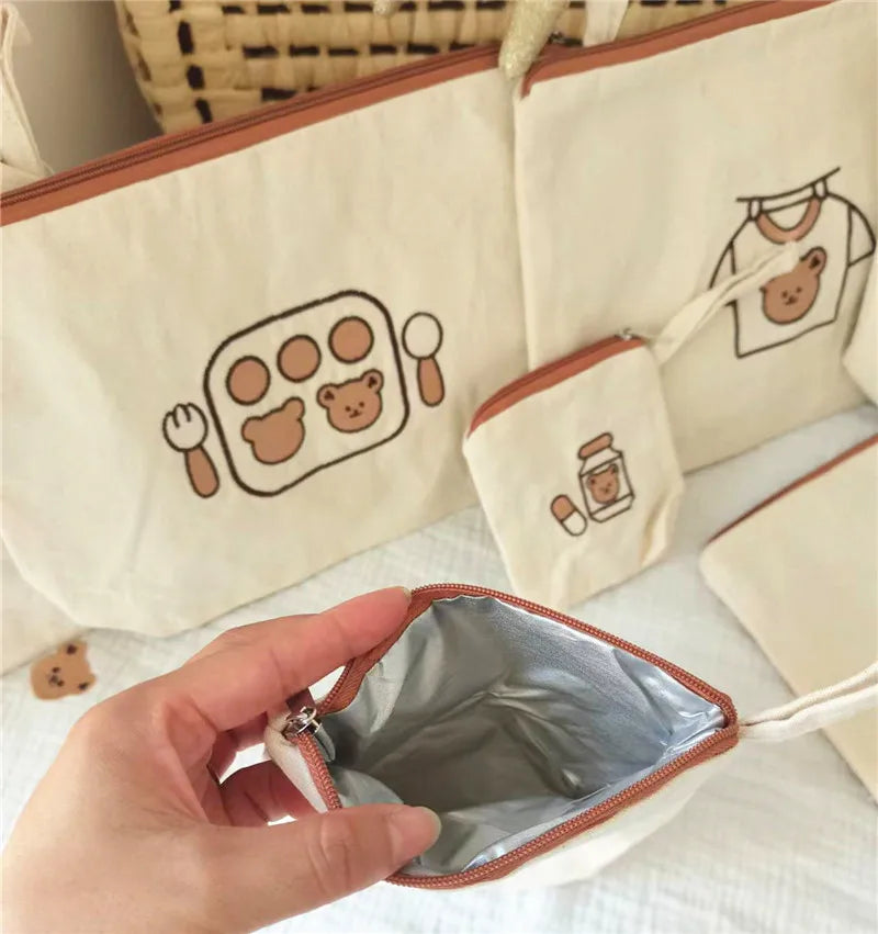 Waterproof Baby Diaper Storage Bag 7pcs/set Kindergarten Kids Clothing Nappies Organizer Toilet Storage Medicine Bento Bag