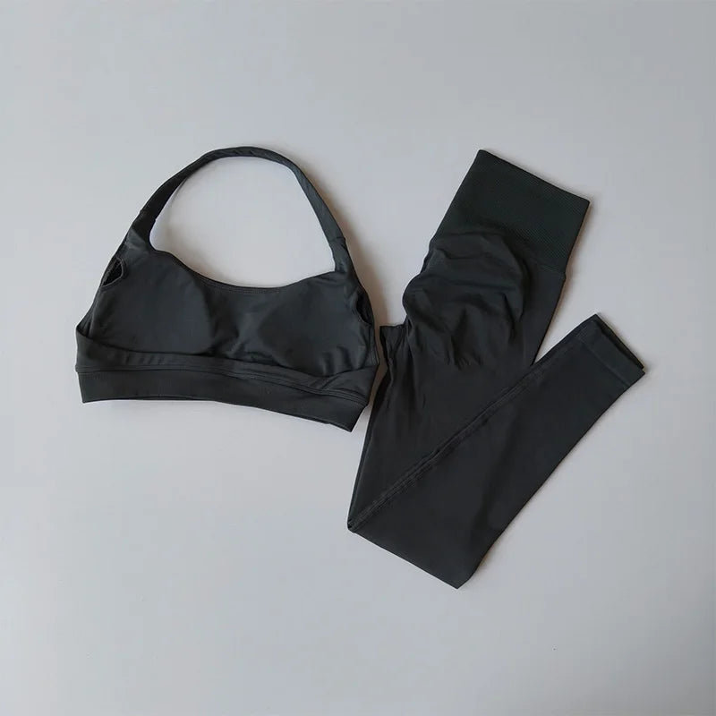 Seamless Hornet Beautiful Back Crop Top Bra High Waist Peach Sports Leggings Suit Yoga Training Running Fitness Gym Women Set