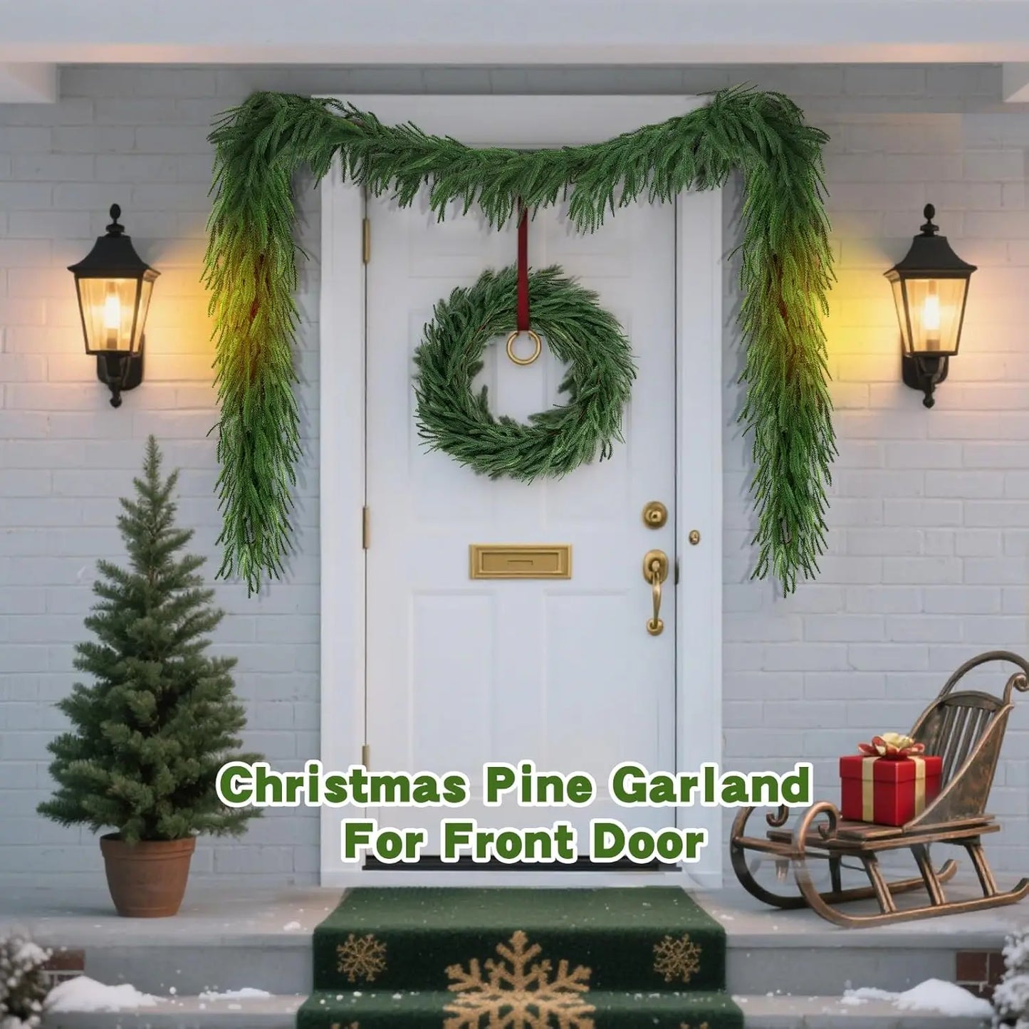 2Pcs Christmas Garland 6 FT Artificial Norfolk Pine Garlands for Winter Mantel Table Wall Xmas New Year Home Party Decorations