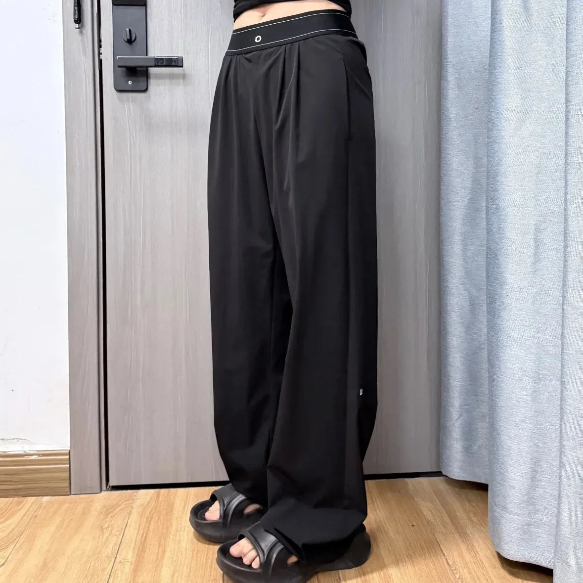 2025 fashionable, versatile, simple and sporty woven reflective letter casual, loose, light and quick-drying pants