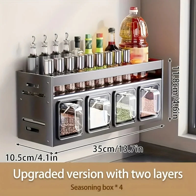 Wall Mount Spice Rack Organizer No Drilling Space Saving Durable Aluminum Kitchen Storage Must Have for Home