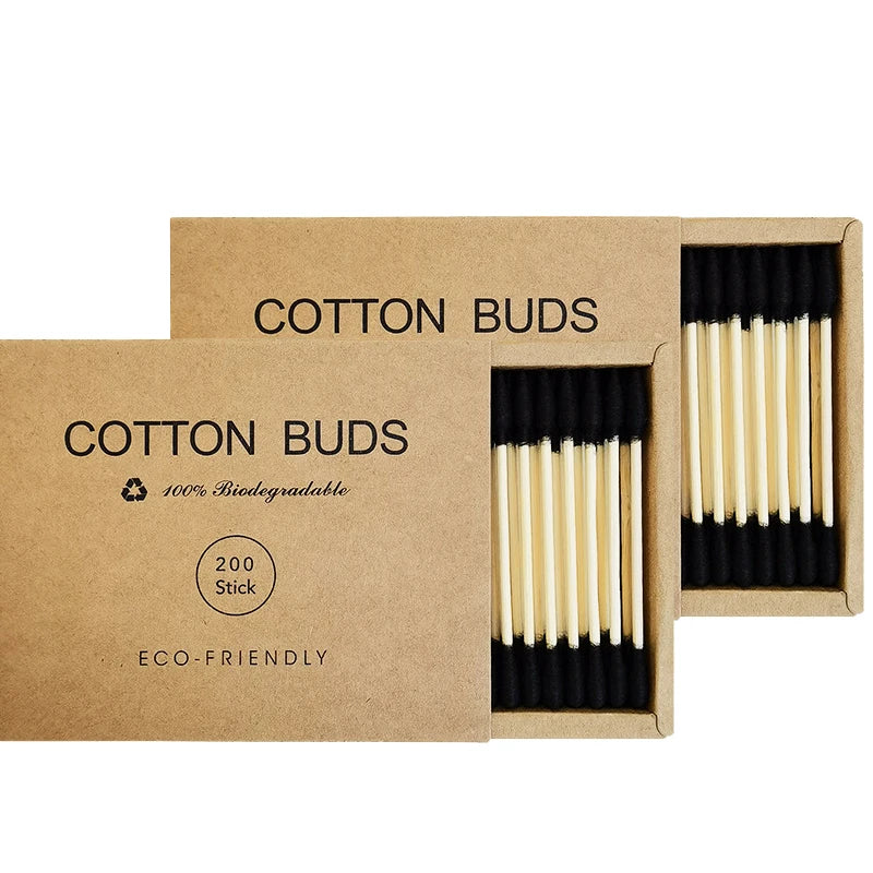 Two boxes of bamboo cotton swabs 400 pcs, biodegradable, organic wooden cotton swabs, double-ended ear swabs, 100% eco-natural