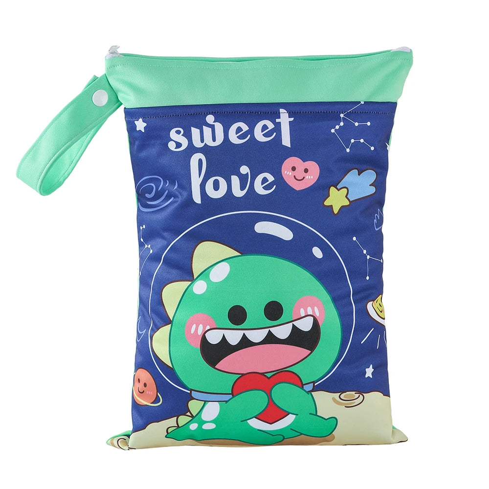 Babyshow 1PC Washable Wet Dry Bag Wetbag for Baby Diapers Nappies Waterproof Reusable Diaper Bag with Two Zippers 25cmx35cm