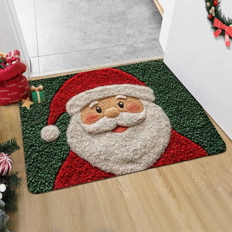 Christmas Door Mat Plaid Pattern Welcome Rug Festive Home Decor Mat Waterproof Non Slip Floor Protector for Xmas Entrance