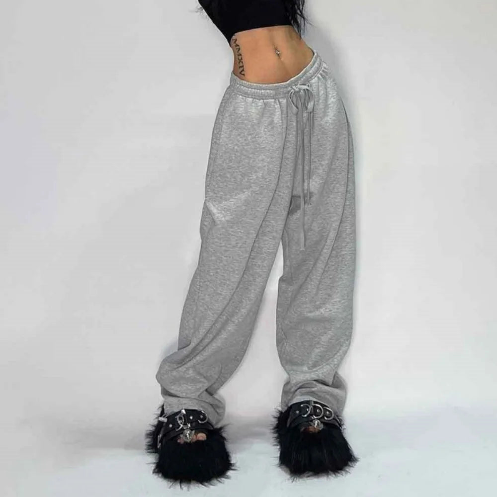 Retro Y2K Baggy Pants Fashion Women Pocket Elastic Waist Oversized Vintgae Wide Leg Pant Casual Streetwear Sweatpant Trousers