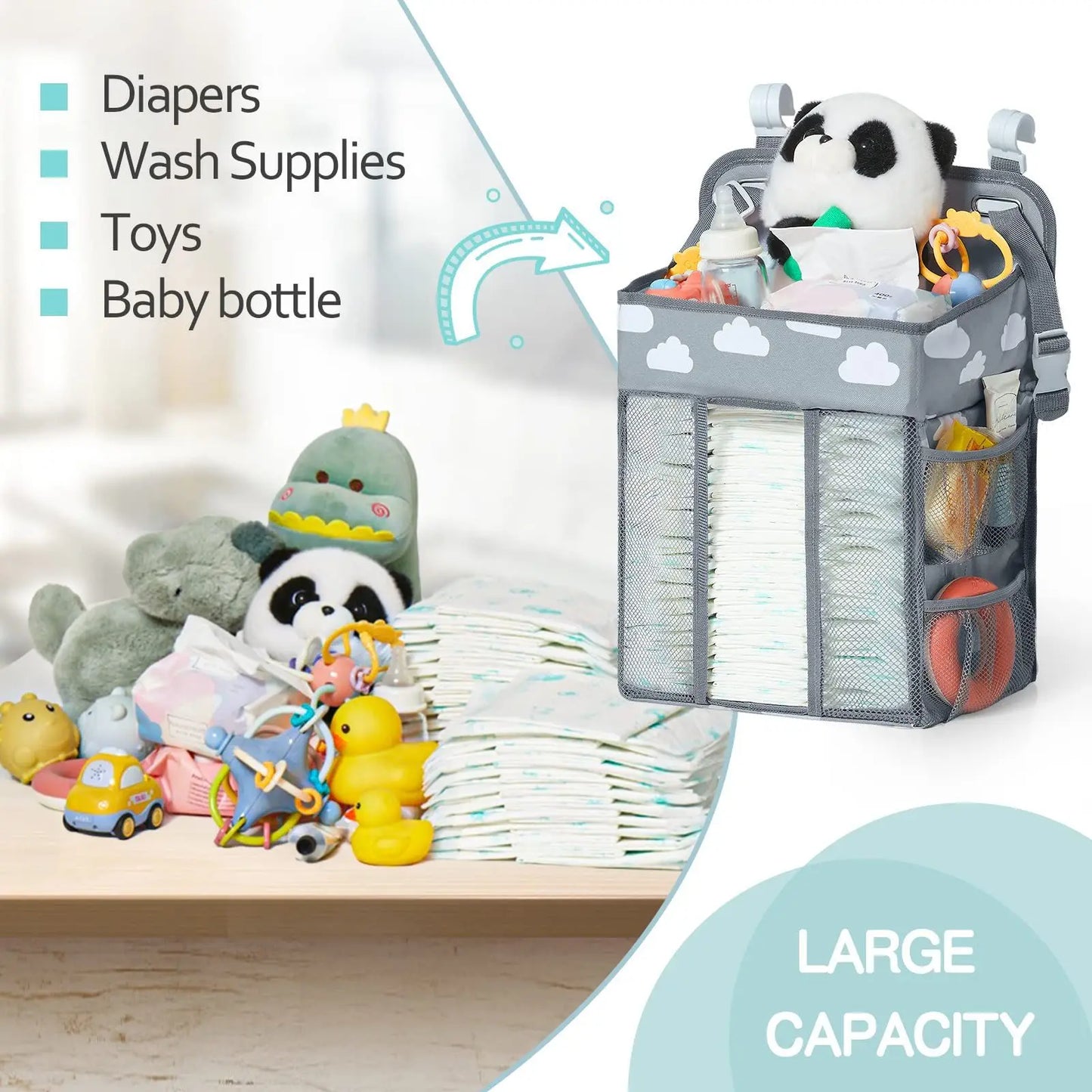 PANGDUBE Baby Diaper Stackers & Caddies Hanging Diaper Bag for Crib Diaper Organizer for Baby Thing Baby Bed Hanging Storage Bag
