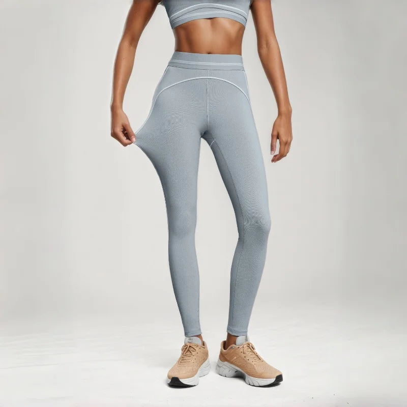 Mermaid Curve High Strength Gathering Naked Sports Fitness Bra Color blocked Peach Hip High Waist Yoga Pants 2-piece Set