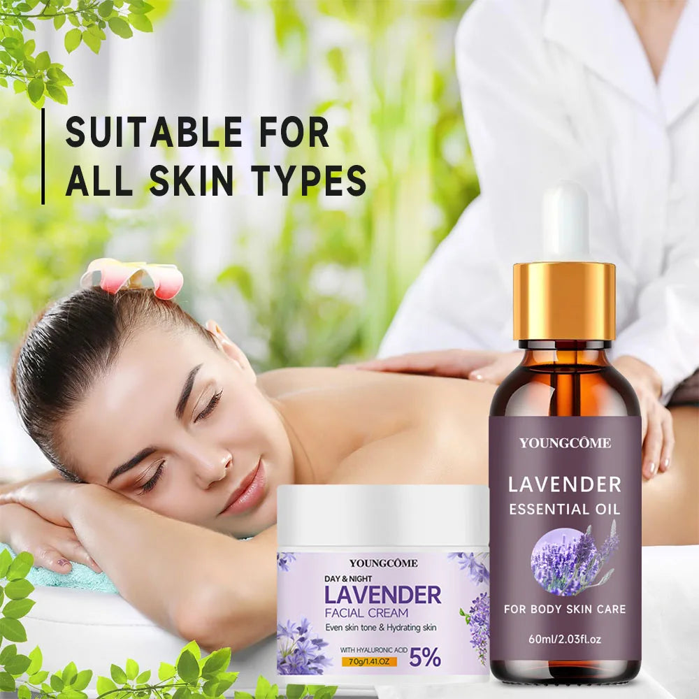 Organic Lavender Essential Oil 100% Pure - Aromatherapy for Sleep & Stress Relief, Natural Skin & Hair Care, Skin 40/60ml set