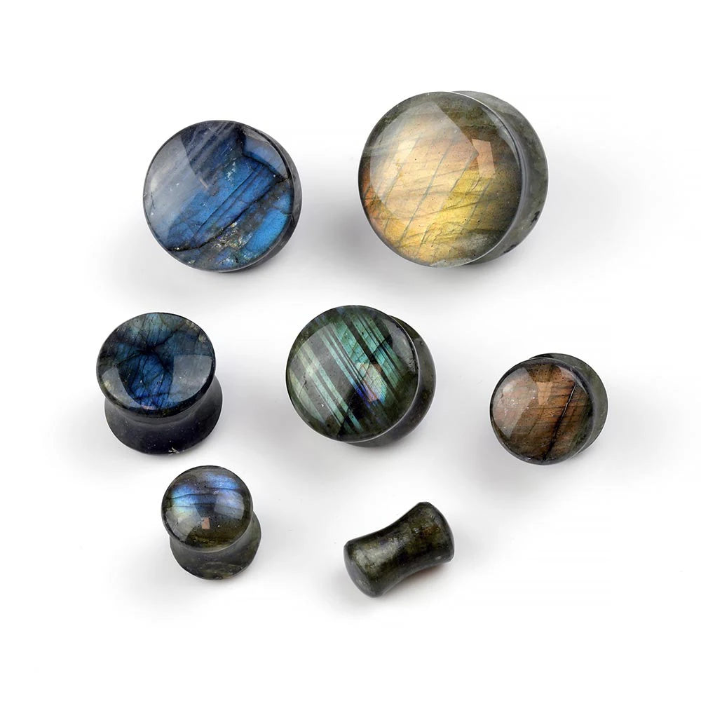 Organic Labradorite Stone Ear Plugs Tunnels Flesh Double Flare Ear Gauge Expander Round Piercing Oreja Labret Helix Body Jewelry
