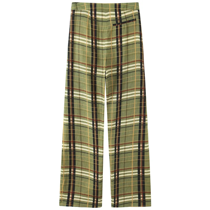 HXAO Plaid Baggy Pants Women's Pants Autumn 2025 Ladies Fashion Oversize High Waist Trousers Elegant Wide Leg Street Wear Pants
