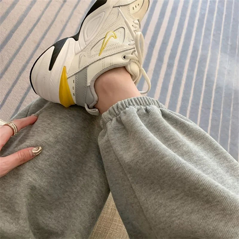 Casual Elastic High Waist Drawstring Sweatpants Women Fashion Grey Sports Joggers Harem Pants Streetwear Female 2025 Trousers