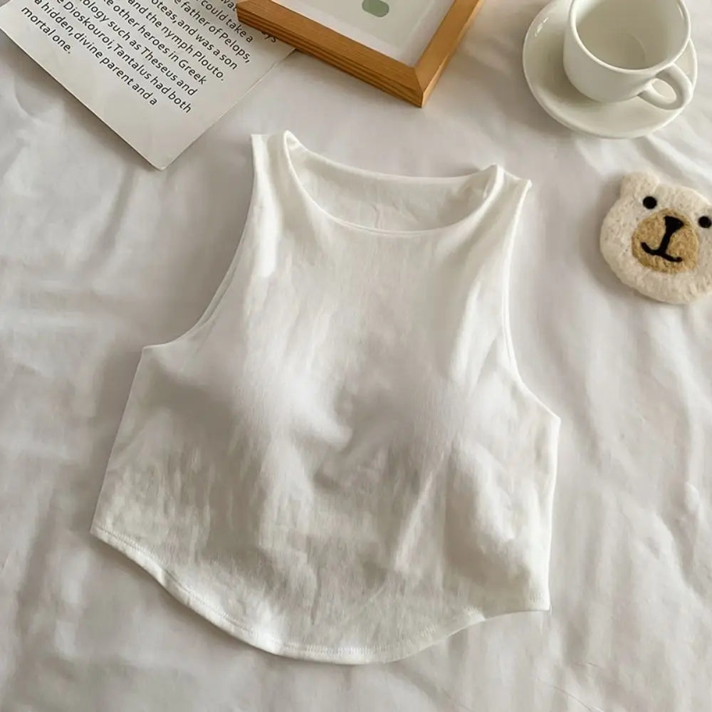 Fashion Cotton One-piece Sling Sleeveless Irregular Sleeveless Top Round Neck Short Spice Sleeveless Top Women