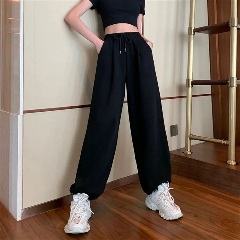 Casual Elastic High Waist Drawstring Sweatpants Women Fashion Grey Sports Joggers Harem Pants Streetwear Female 2025 Trousers