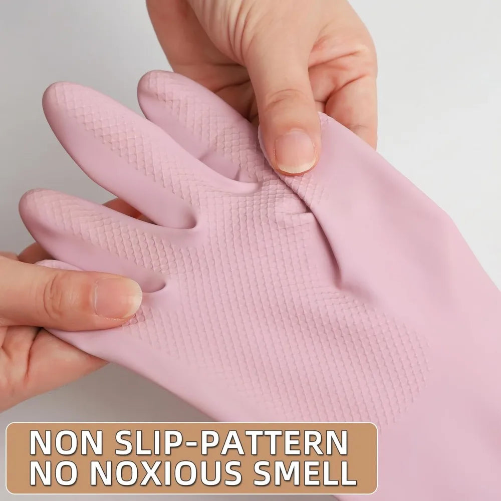 Dishwashing Rubber Gloves Reusable Kitchen Gloves 2Pairs Cleaning Gloves for Washing Dishes Long-lasting&Non-Slip