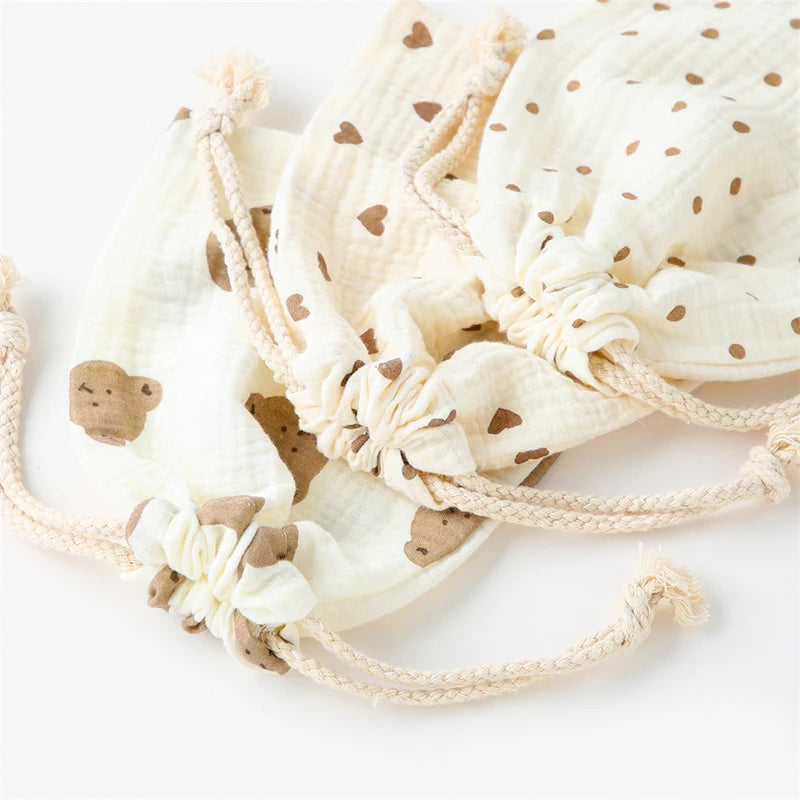 3 PCS Cotton Muslin Stroller Hanging Pocket Baby Towel Diaper Pouch Baby Drawstring Storage Bags Baby Items Accessories