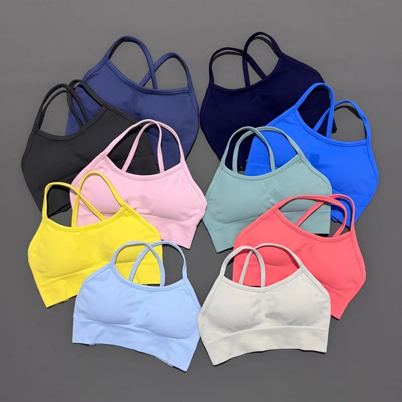 Histello Backless Sports Bra Women Seamless Yoga Top High Support Fitness Underwear Back Cross Gym Crop Top Running Workout Bras