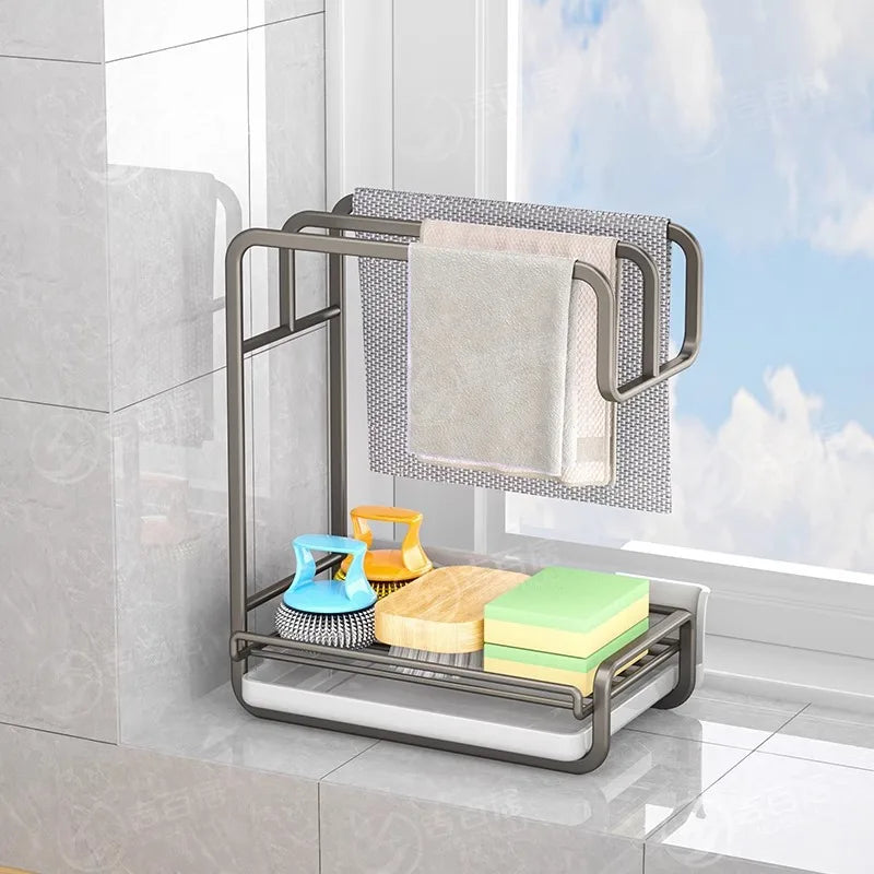 Wall-Mounted Non-Perforated Rag Rack Kitchen Shelf Dishcloth Tabletop Storage Hanging Rack Organizer for Home