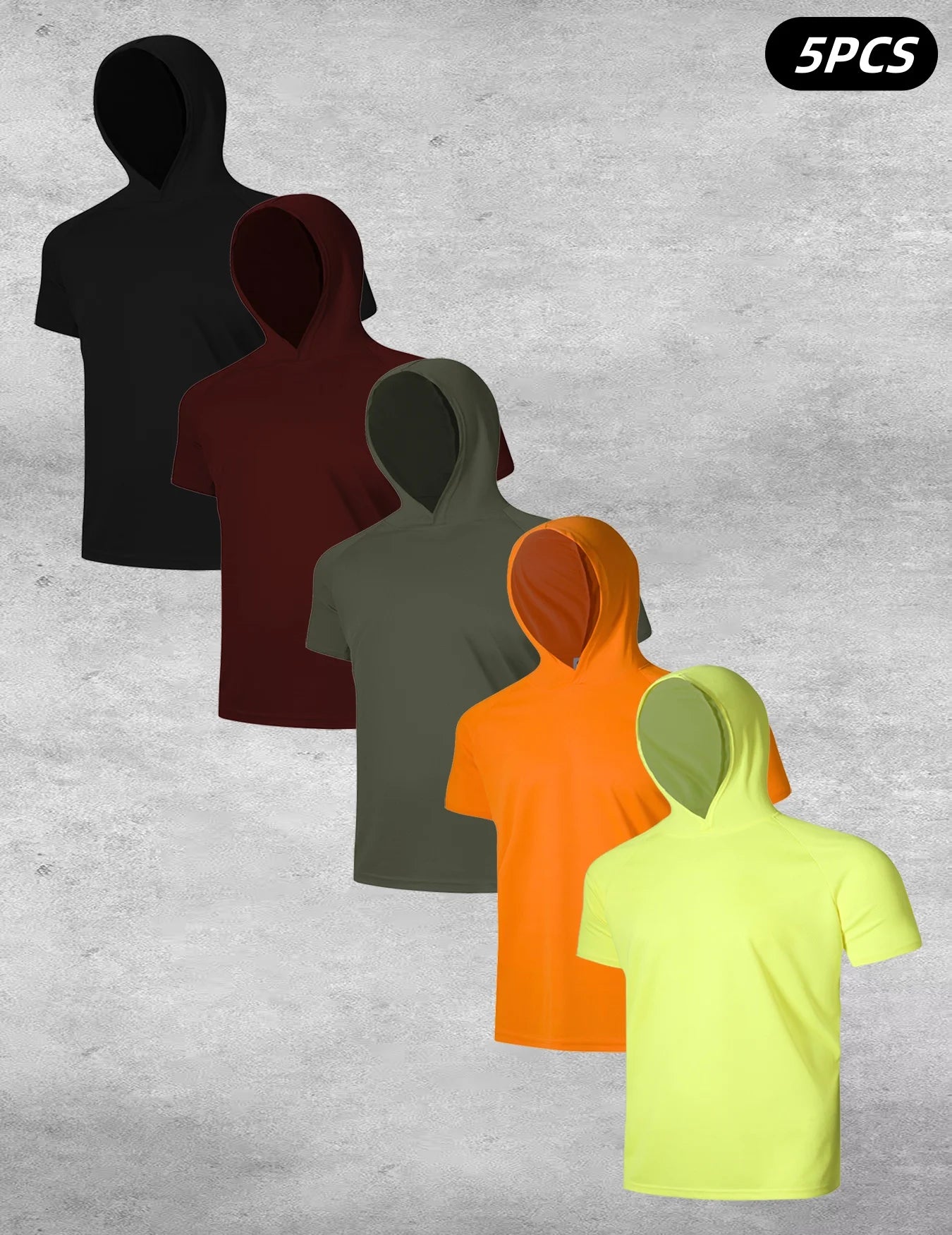 5-piece men's quick drying hooded T-shirt fashionable casual and comfortable short sleeved top