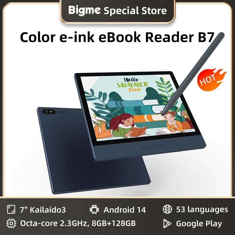 Bigme ebook reader B7, 7-inch e-ink electronic reader, 300PPI, 8+128GB, Android 14, Handwritten ereader tablet with 4G calling