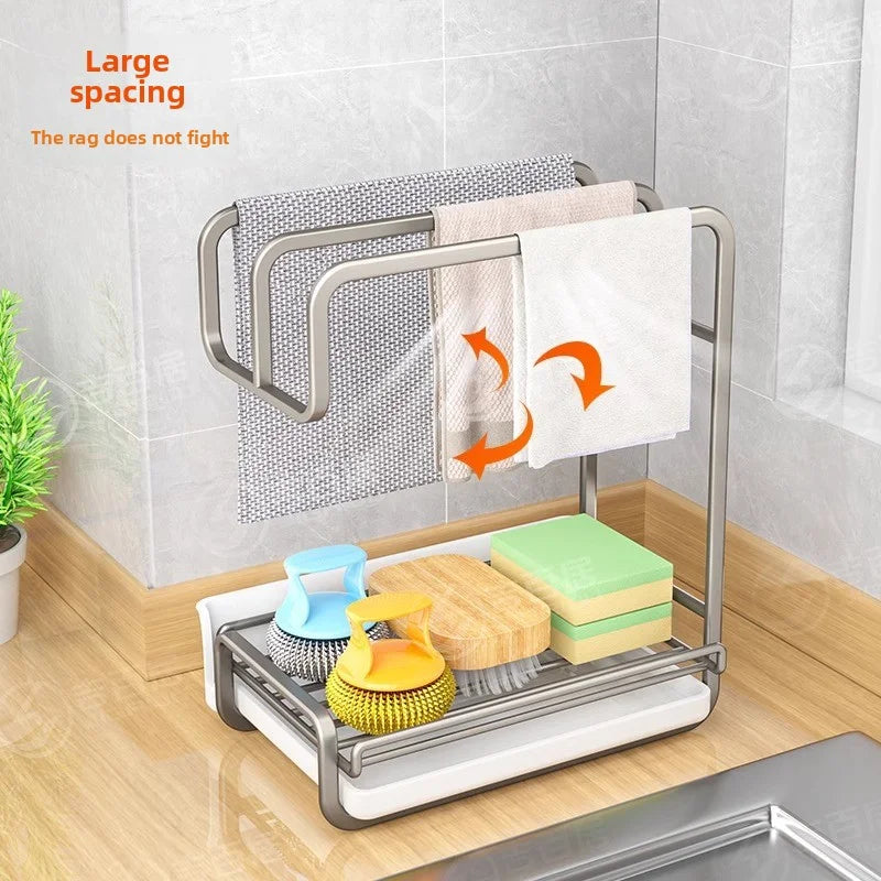 Wall-Mounted Non-Perforated Rag Rack Kitchen Shelf Dishcloth Tabletop Storage Hanging Rack Organizer for Home