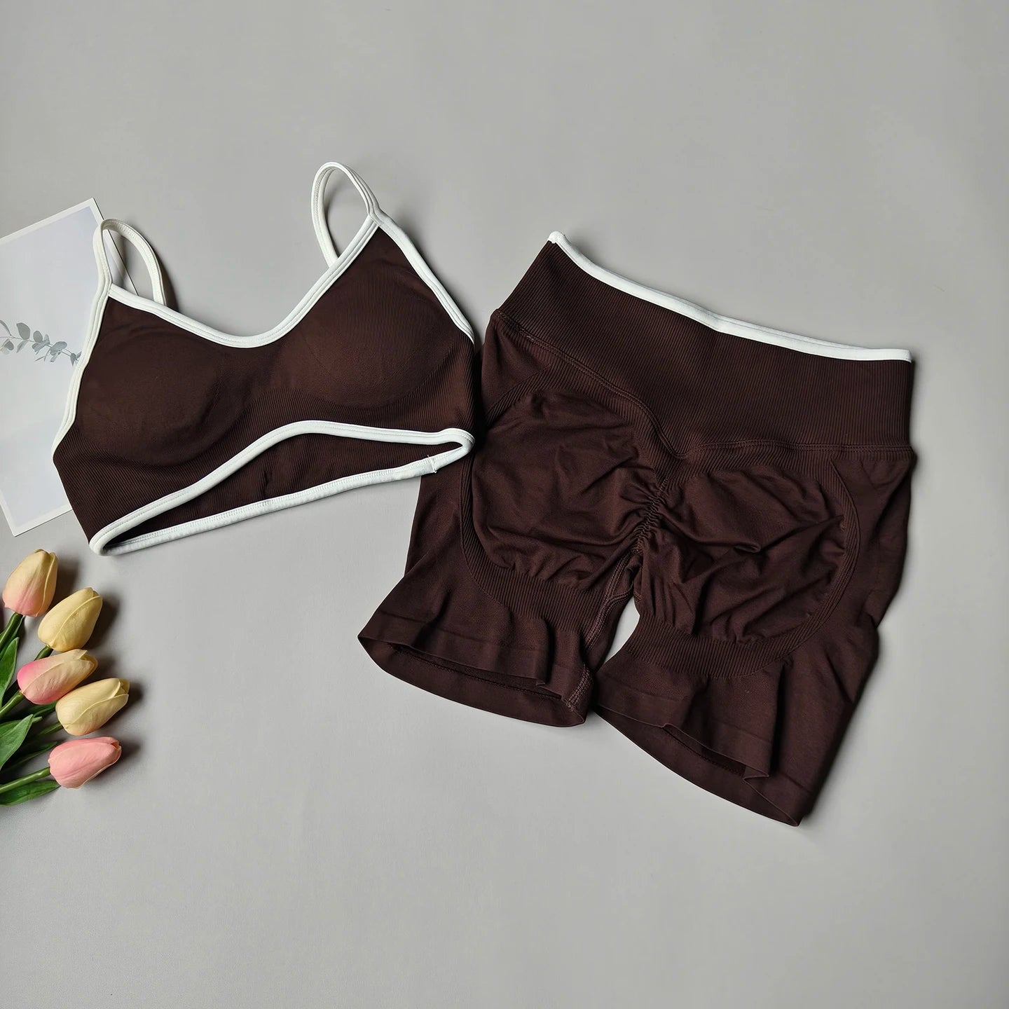 Peach Buttock Yoga Suit Women Gym Seamless Suspender Gathering Bra High Waist Hip Lifting Belly Tightening Shorts Fitness Set