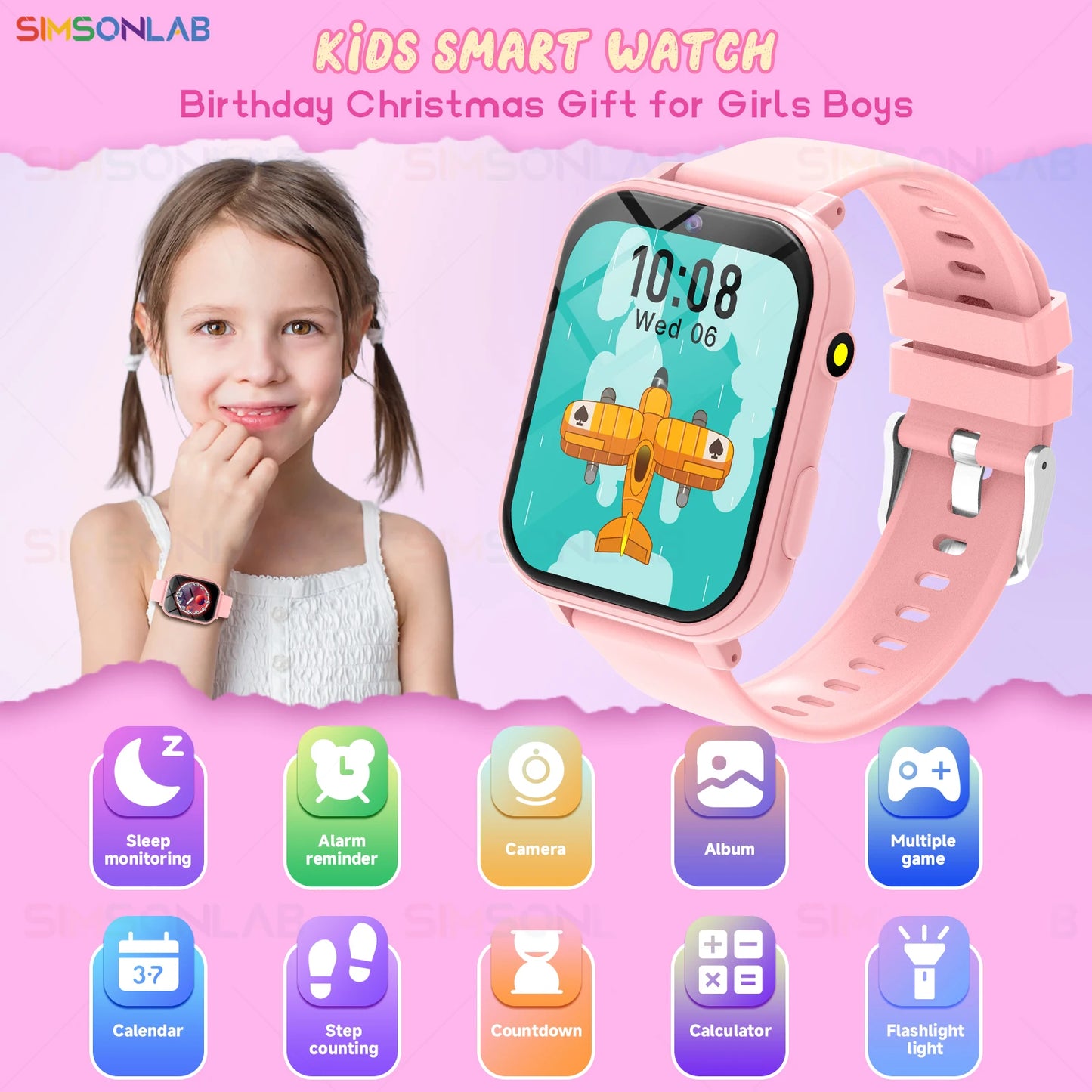 New Kids Smartwatch Games HD Front Camera Sleep Monitoring Flashlight Electronics Touch Screen Alarm Calculator Gift Boys Girls