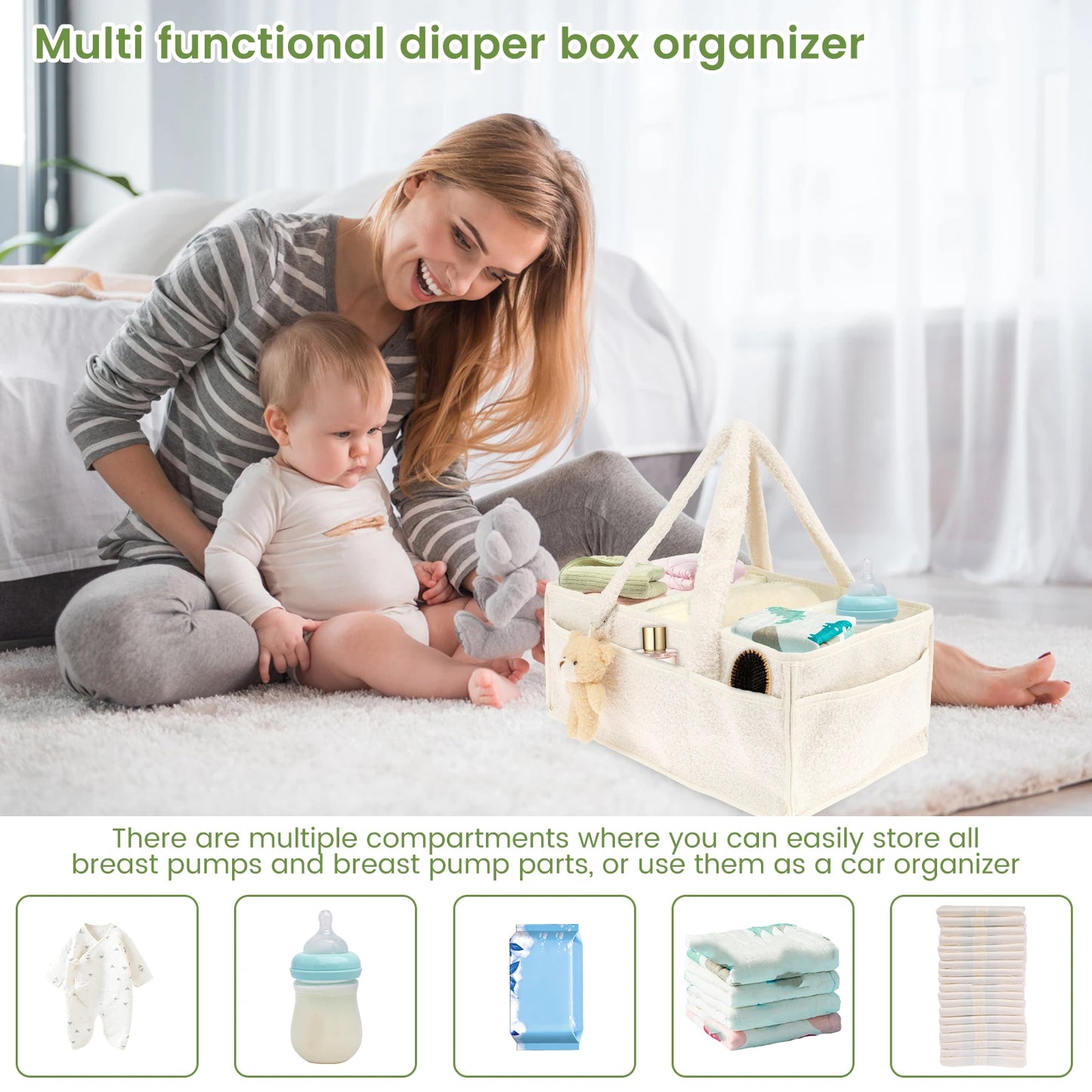 Diaper Bag for Baby Newborn Portable Diaper Caddy Organizer with Handle Large Pocket Diaper Bags Organizer for Baby Care